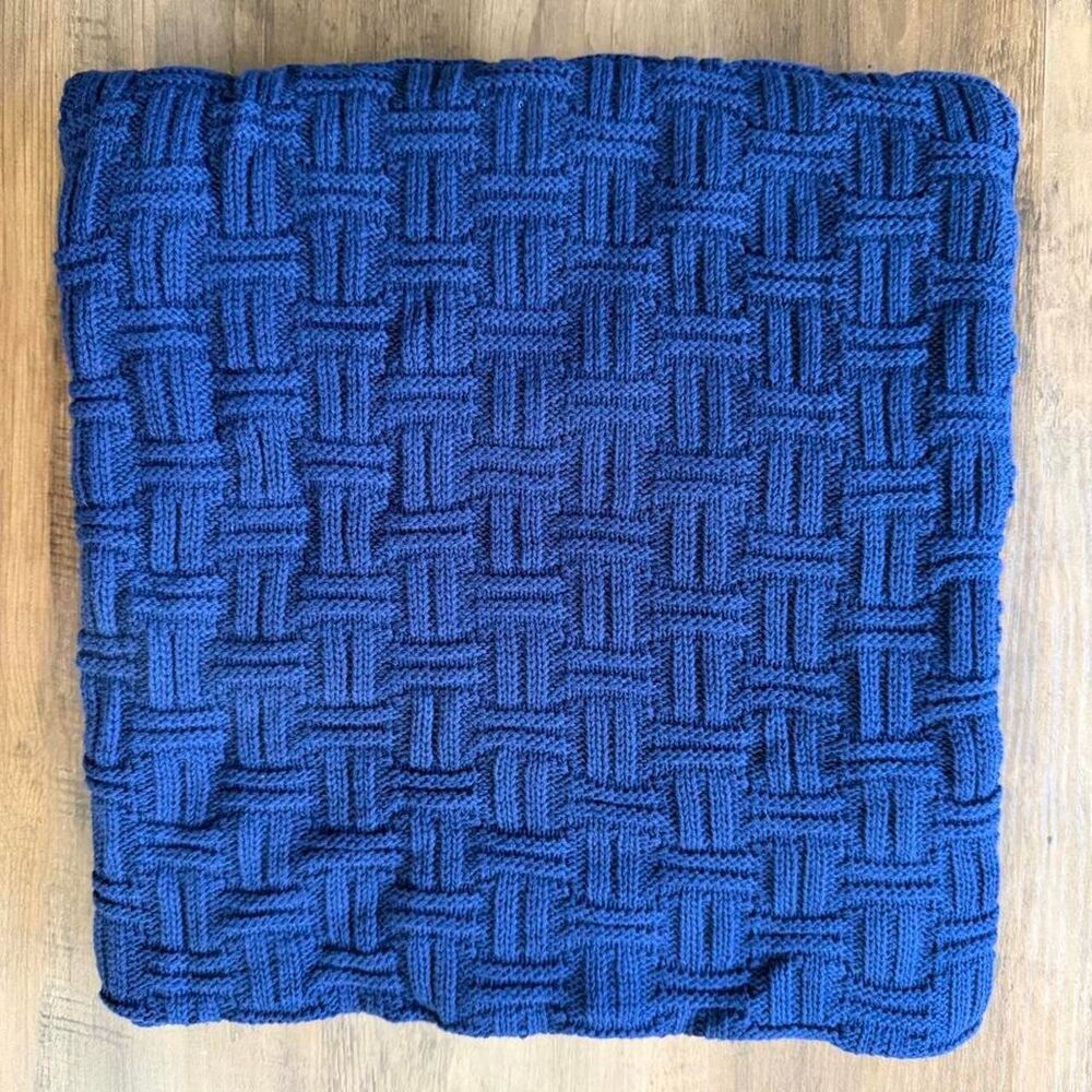 Blue 100% Cotton Knitted Throw Blanket Brand New 60x80in NEW